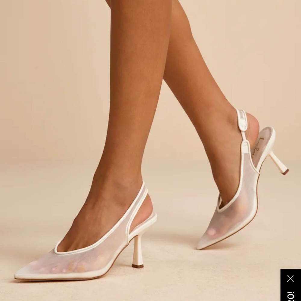 Zayland White Sheer Mesh Pointed-Toe Slingback Pumps